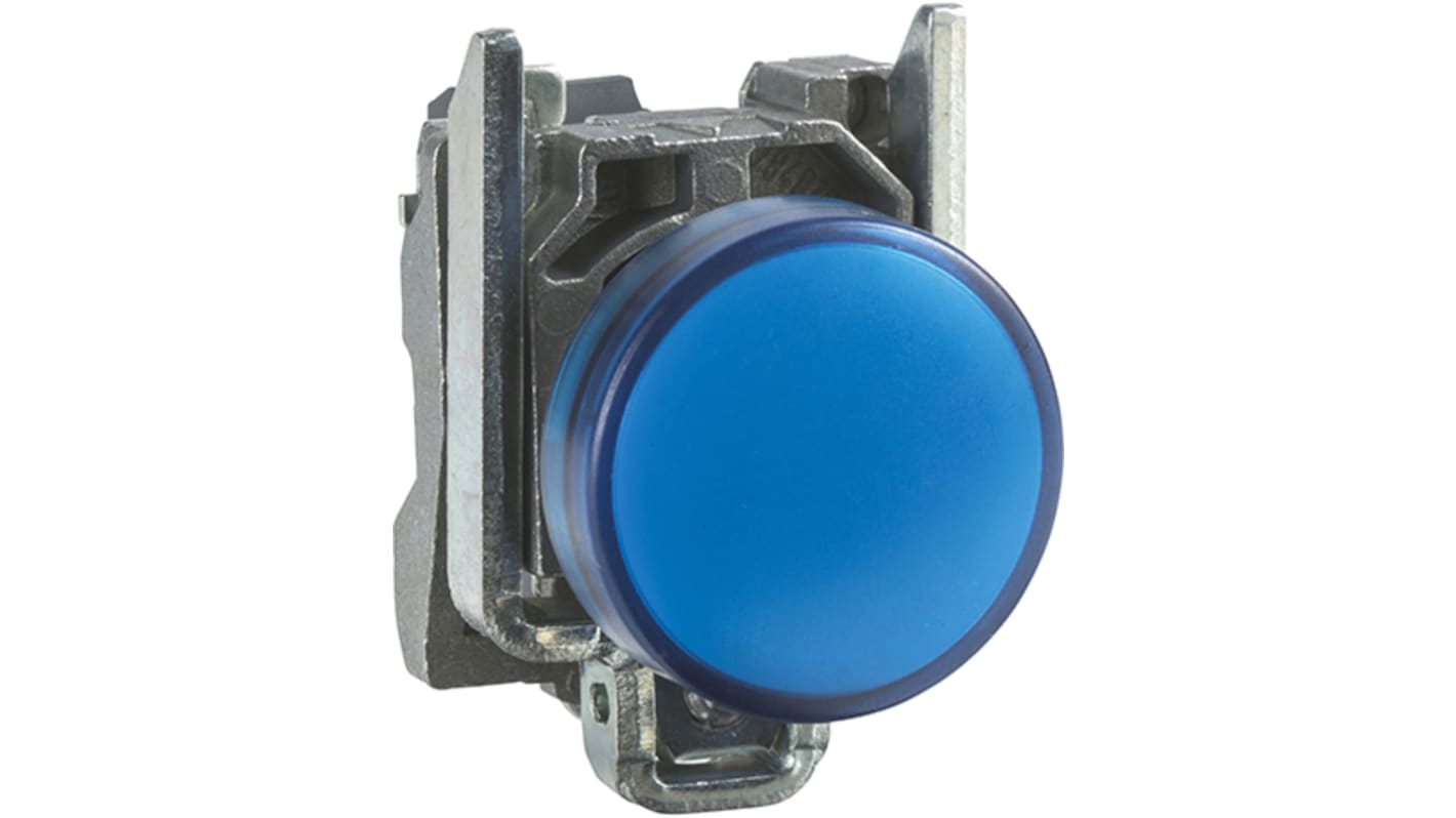 Luce pilota rotonda blu Schneider Electric Harmony XB4, LED universale, 400V, IP66, diametro foro 22 mm. Codice XB4BV5B6.