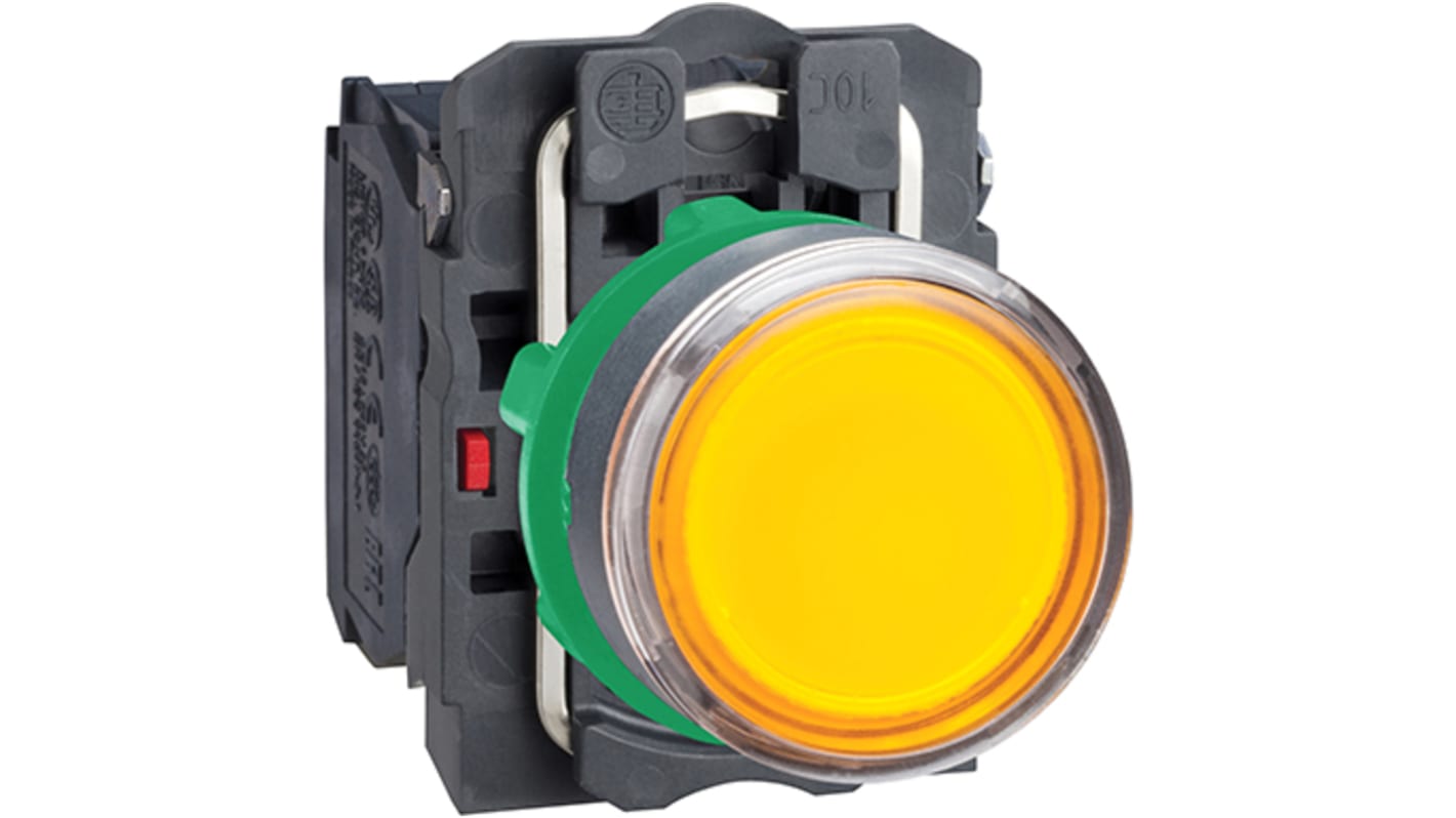 Pulsante SPDT illuminato Schneider Electric XB5AW3565, diametro 22 mm, arancione, 110-120 V c.a., IP66.