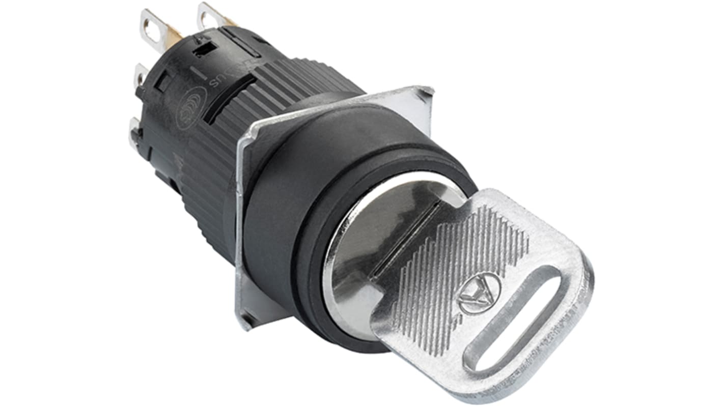 Selettore a chiave rotondo Schneider Electric XB6EAG221P, 2 posizioni, diametro 16 mm, grado di protezione IP65, non illuminato.