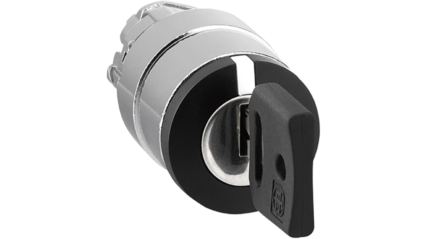 Testa selettore Schneider Electric ZB4BG01, 3 posizioni Ø22mm IP66, serratura Ronis 455. Serie XB4, ritorno a molla.