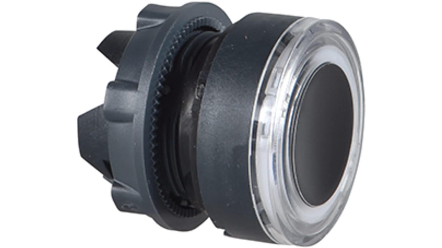 Pulsante rotondo nero ZB5AH06 di Schneider Electric, diametro 22 mm, grado di protezione IP66, per applicazioni industriali.