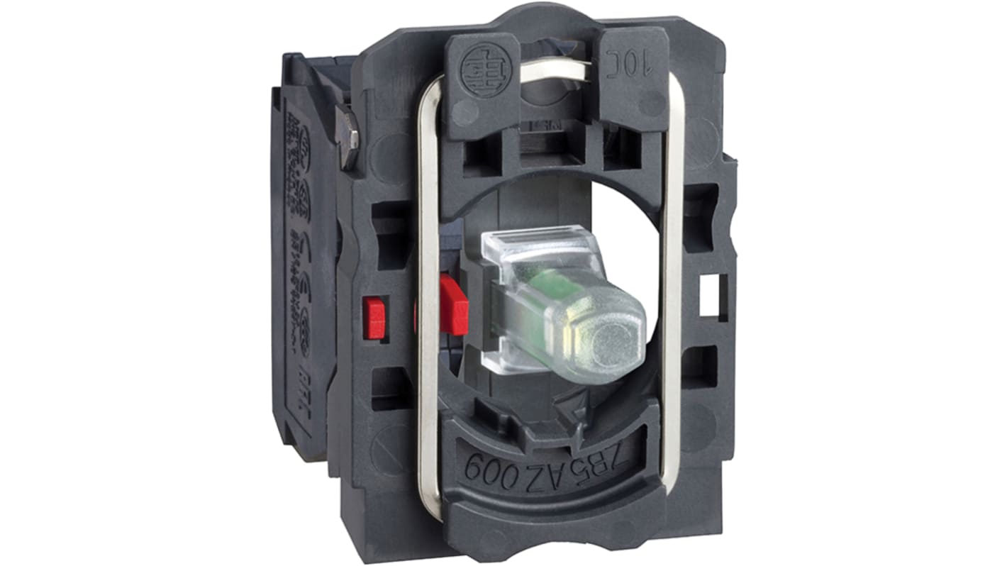 Blocco contatti luminoso LED bianco Schneider Electric ZB5AW0B12, 1NC, 240V, corpo in plastica, terminali a vite.