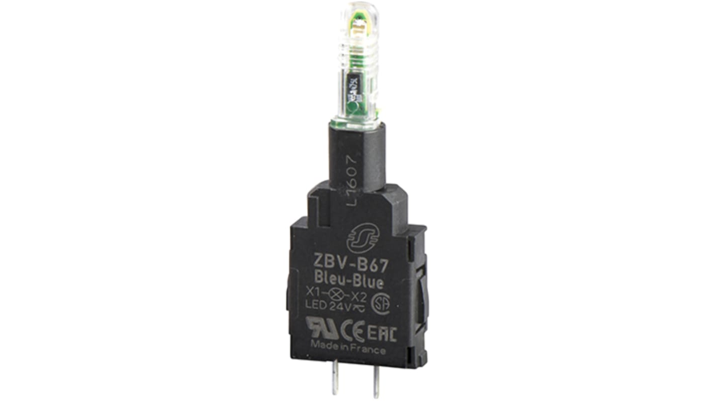 Blocco contatti luminoso Schneider Electric ZBVB17 LED bianco 24V Ø22mm IP20 per installazioni sicure e affidabili.