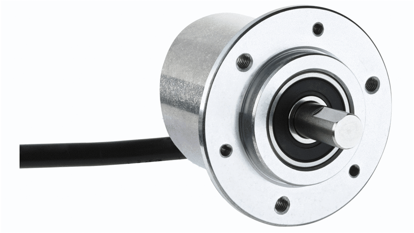 Encoder incrementale Sick DBS50E-S5EL00100, 100 impulsi/giro, albero 8 mm, uscita HTL, IP65, dimensioni 50x50x35.5 mm.