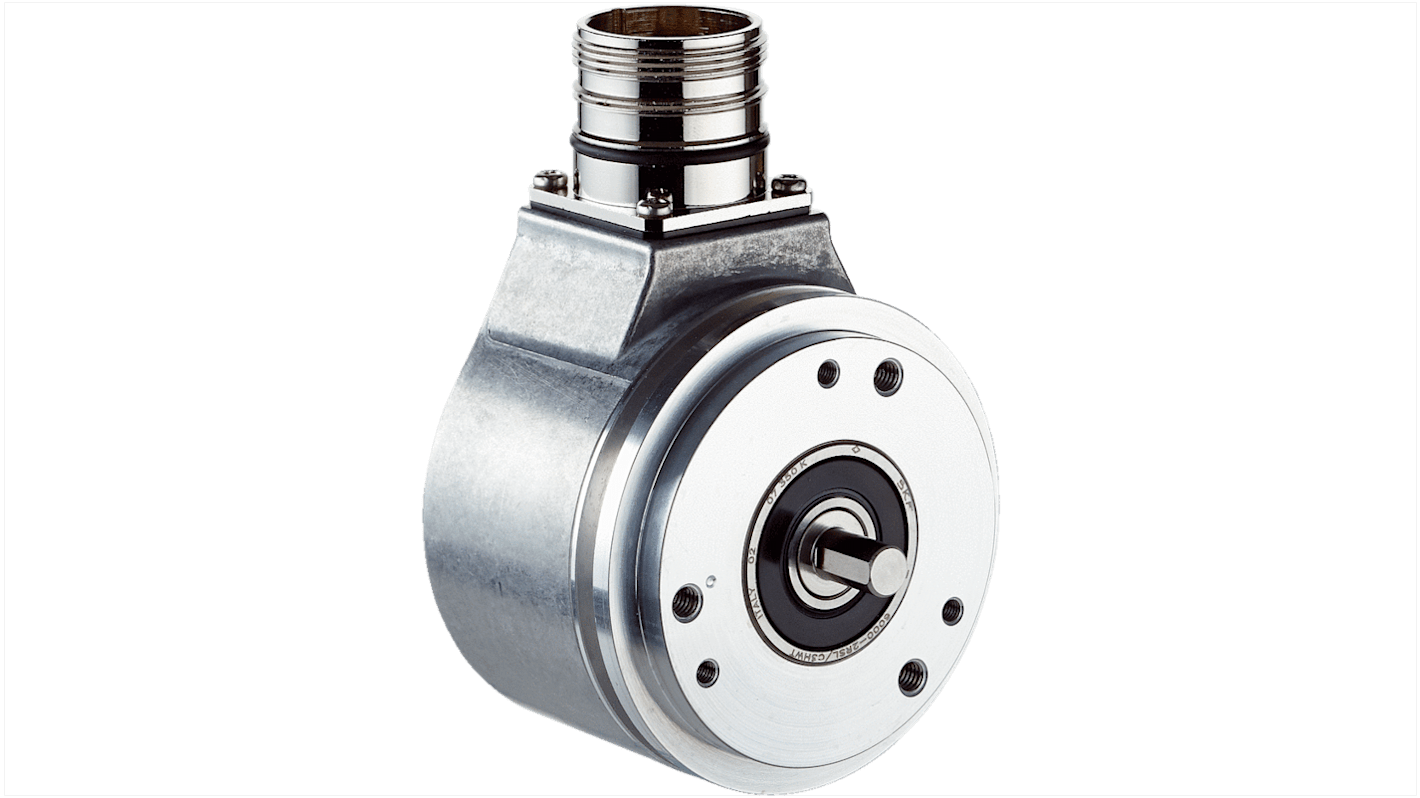 Encoder incrementale Sick DBS60E-S1FA01024, 1024 impulsi/giro, montaggio ad albero pieno, IP65, dimensioni 58x58x44,35 mm.
