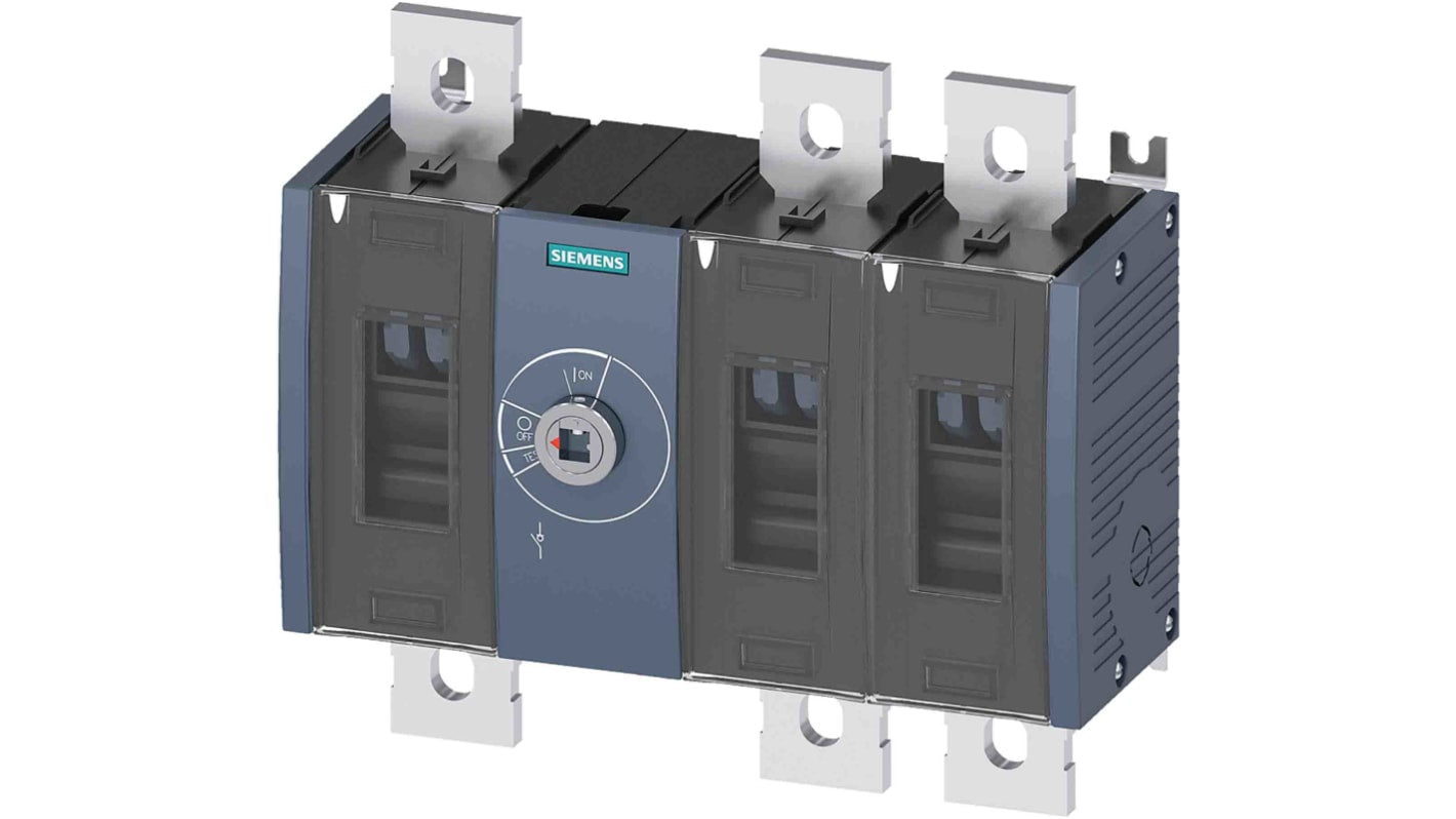 Sezionatore interruttore Siemens SENTRON 3KD, 800A, tre poli, montaggio fisso, fusibile Misura 4, per applicazioni industriali.