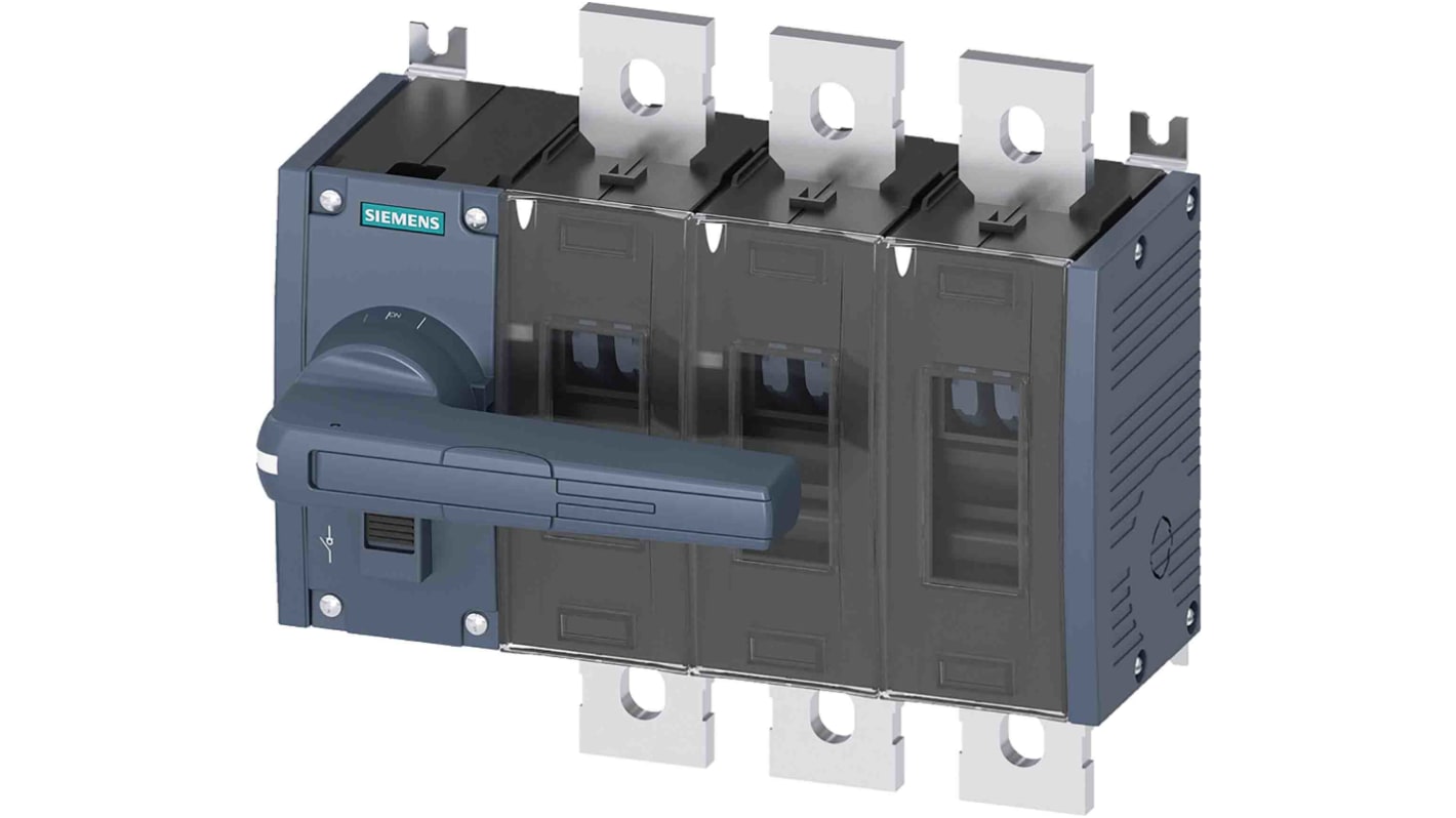 Sezionatore interruttore Siemens SENTRON 3KD, 800A, tre poli, montaggio fisso, fusibile Misura 4 per applicazioni industriali.