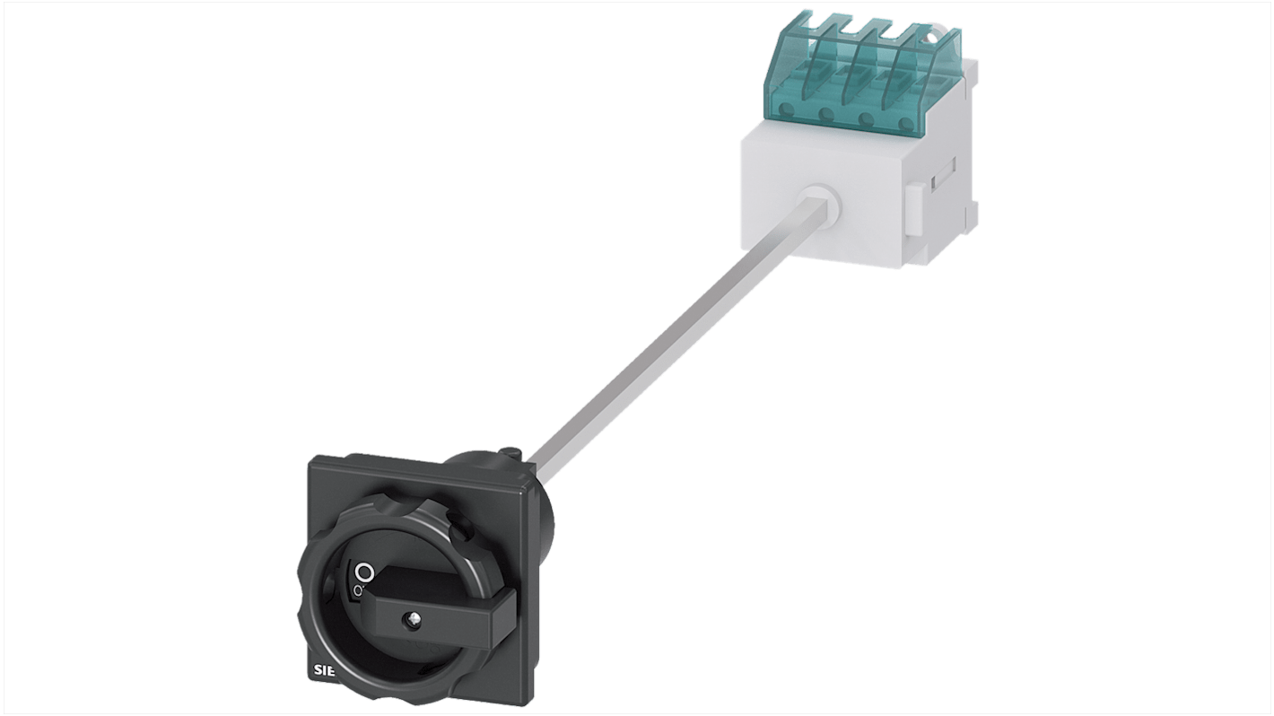 Interruttore di isolamento Siemens 3LD2013-0TK51, 3 poli, 16A, montaggio su guide da 35 mm, albero lungo 300 mm.