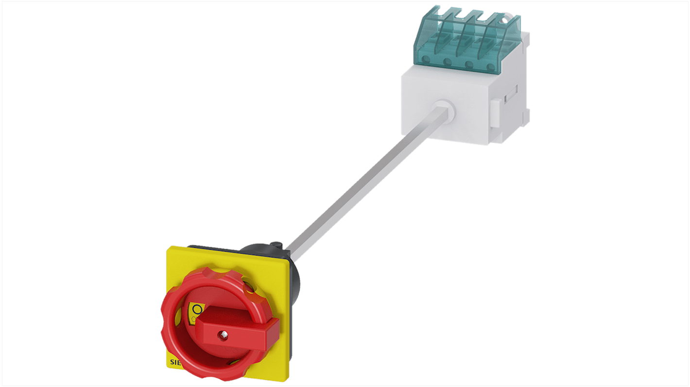 Sezionatore interruttore Siemens 3LD2013-0TK53, 16A, tre poli, montaggio fisso su guide 35 mm, lunghezza albero 300 mm.