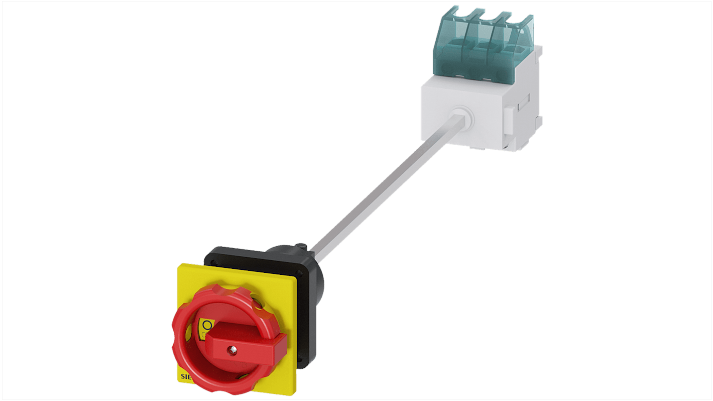 Sezionatore interruttore Siemens SENTRON 3LD2144-0TK53, 25A, tre poli, montaggio fisso, albero lungo 300 mm.