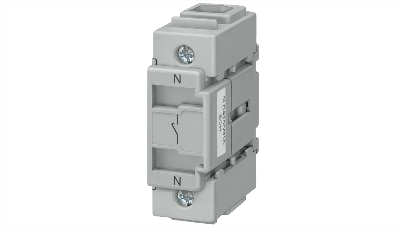 Interruttore ausiliario Siemens 3LD9250-0BA per sezionatori 3LD, montaggio anteriore, con contatti per accensione e spegnimento.