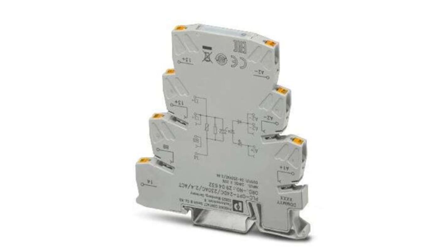 Interfaccia PLC Phoenix Contact 2904632 con relè a stato solido miniaturizzato, guida DIN, 24 V c.c. Ingresso 24 V c.c., uscita fino a 253 V C.A./2,4 A. Ideale per applicazioni PLC.