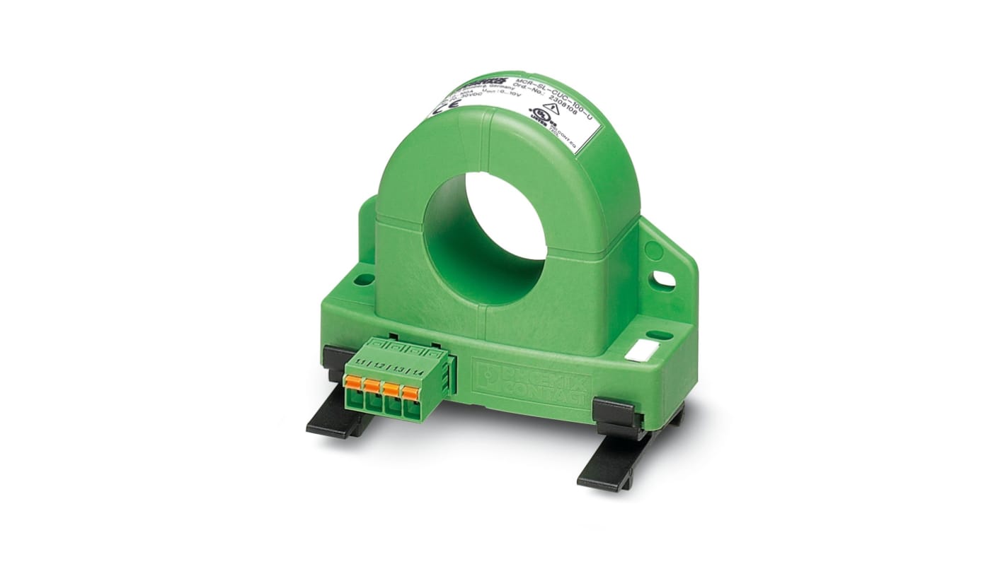 Trasduttore di corrente Phoenix Contact 2308108, per misurazione fino a 100 A, montaggio su guida DIN, isolamento a 3 vie.