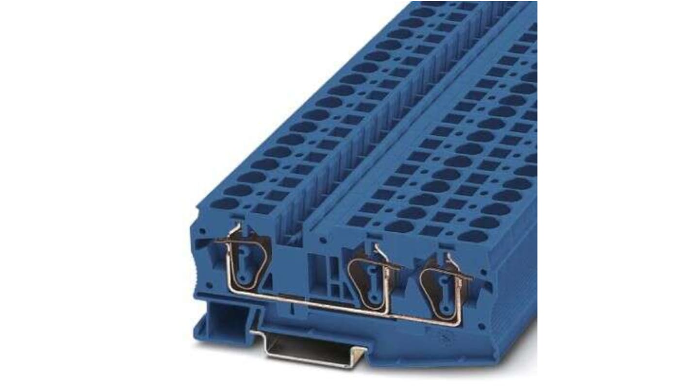 Morsettiera passante Phoenix Contact 3036479 blu con sistema a molla PA. Ideale per applicazioni ferroviarie, connessione multiconduttore compatta.