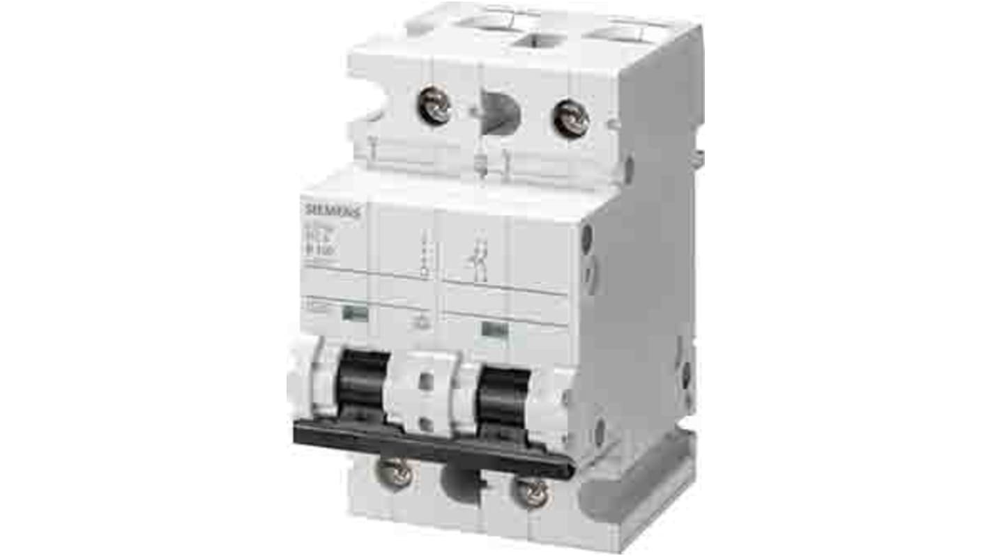 Interruttore magnetotermico Siemens 2P 125A, Tipo C, montaggio su guida DIN, dimensioni 90x54x76mm, protezione da sovraccarichi.