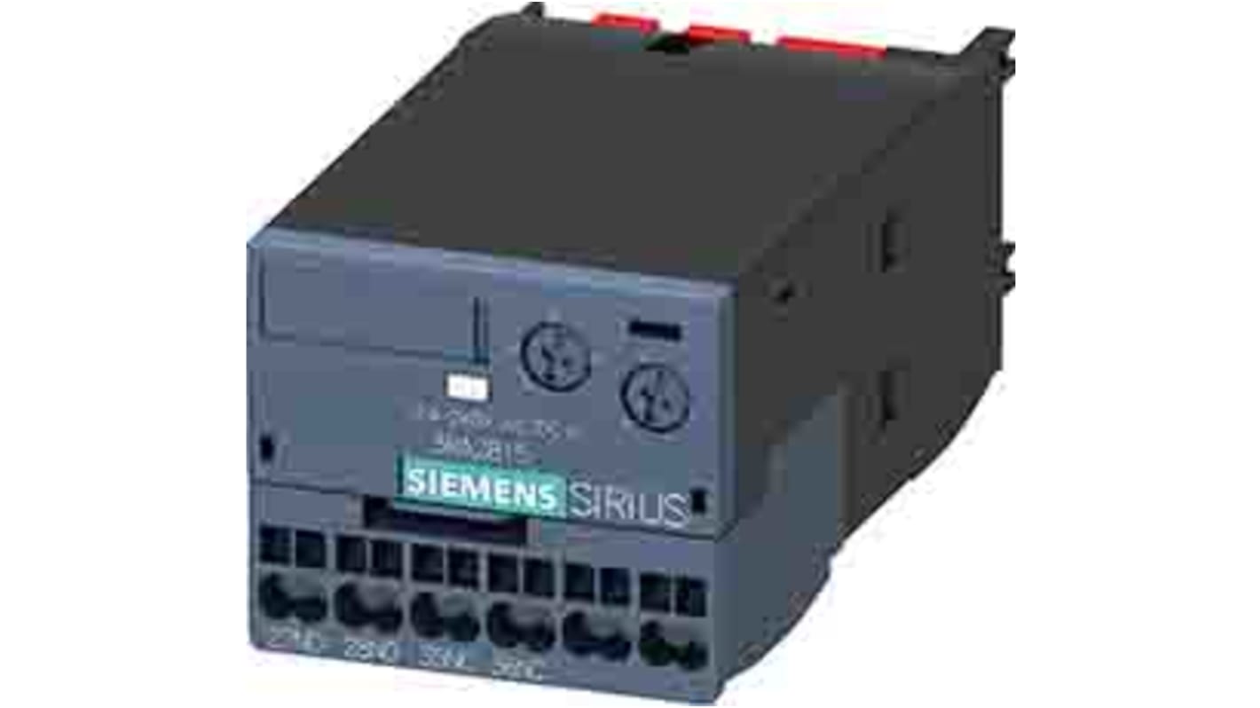 Interruttore ausiliario temporizzato Siemens 3RA2815-2FW10, SPDT, montaggio a clip, intervallo 0,05-100 s, 240 V CA.