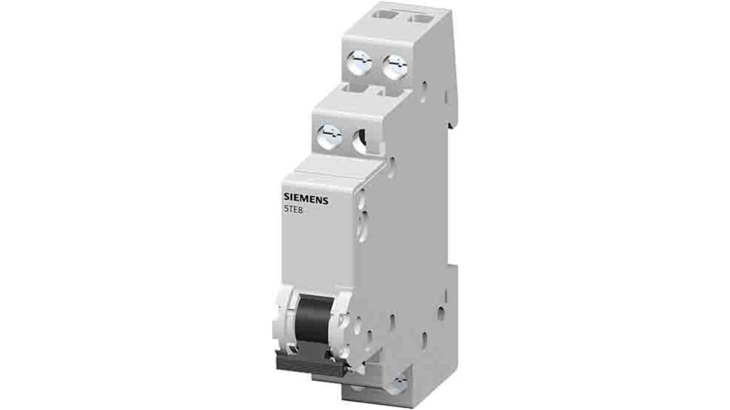 Interruttore di isolamento Siemens 5TE8152, 1P, 20A, 2NA+2NC, montaggio su guida DIN per controllo impianti elettrici.