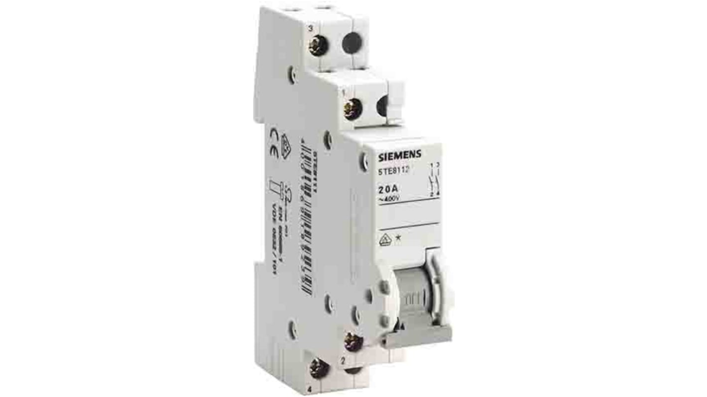 Interruttore di isolamento Siemens 5TE8213, 2 poli, 20A, montaggio su guida DIN, 3 contatti normalmente aperti.