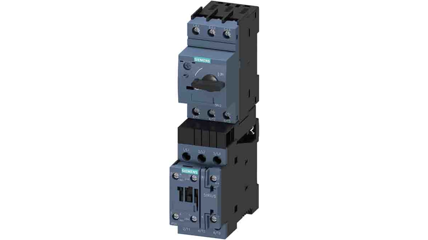 Starter DOL Siemens 3RA2120-4AA26-0BB4 per motori 3 fasi, potenza 7,5 kW, corrente 15,5 A, grado di protezione IP20.