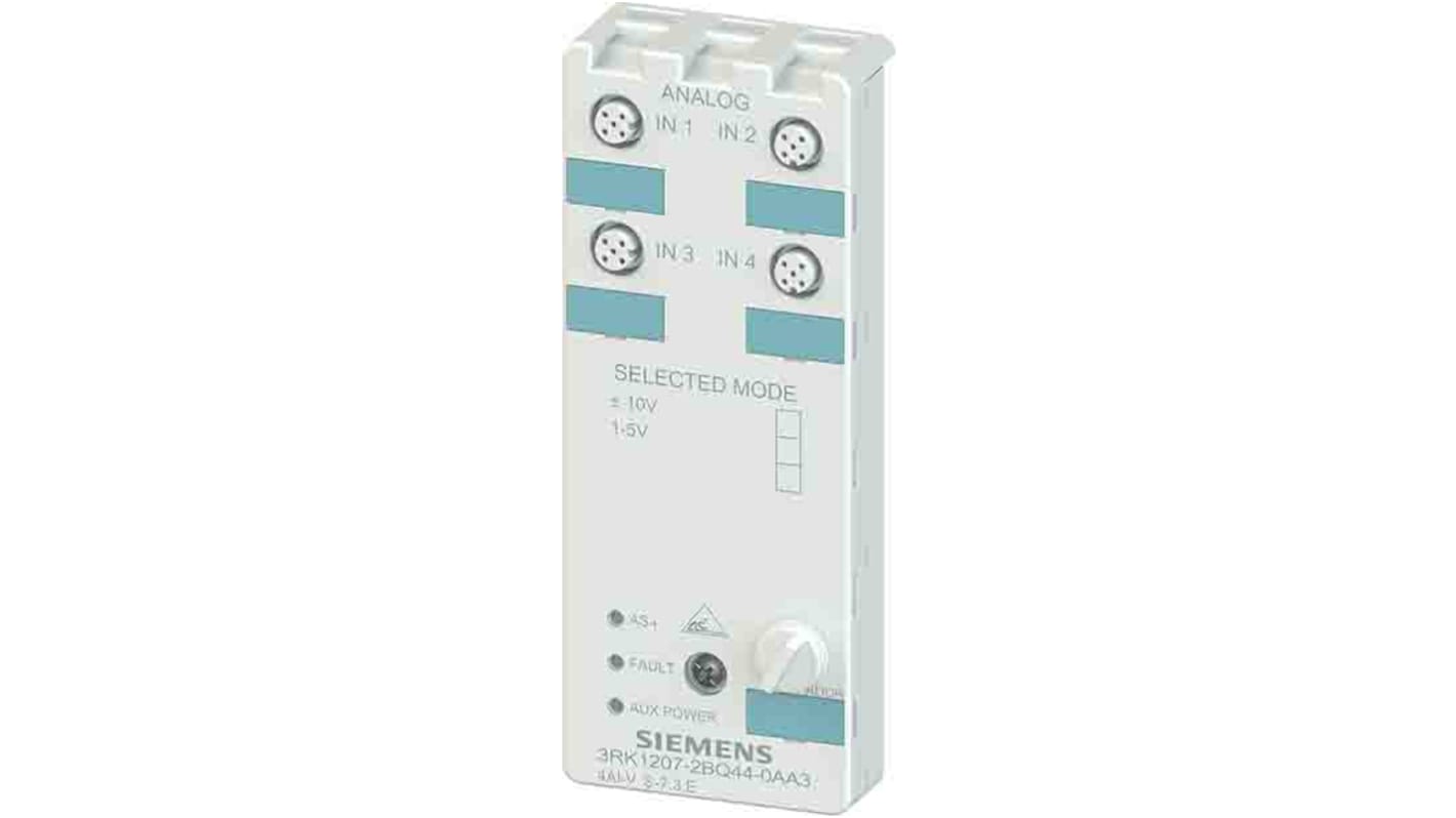 Modulo I/O analogico Siemens 3RK1207-2BQ44-0AA3, 4 ingressi, IP67, connettore M12, montaggio su piastra separata.