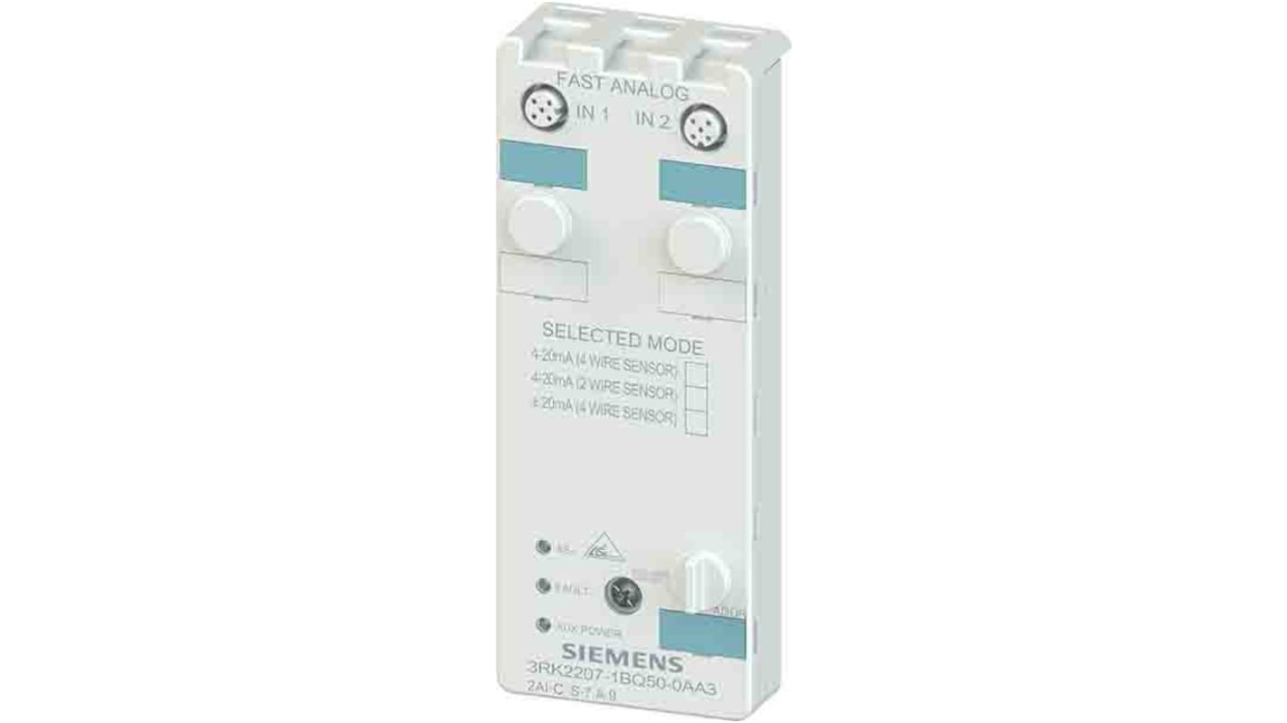 Modulo I/O analogico Siemens 3RK2207-1BQ50-0AA3, IP67, 2 ingressi per sensori a 4 fili, montaggio con connettore M12.