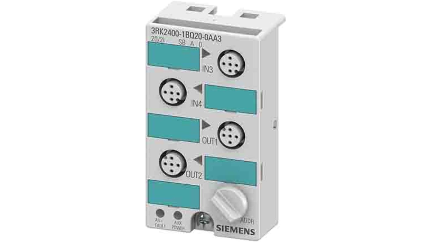 Modulo I/O PLC Siemens 3RK2400-1BQ20-0AA3, compatto AS-i slave digitale K45, 2 ingressi e 2 uscite, IP67.