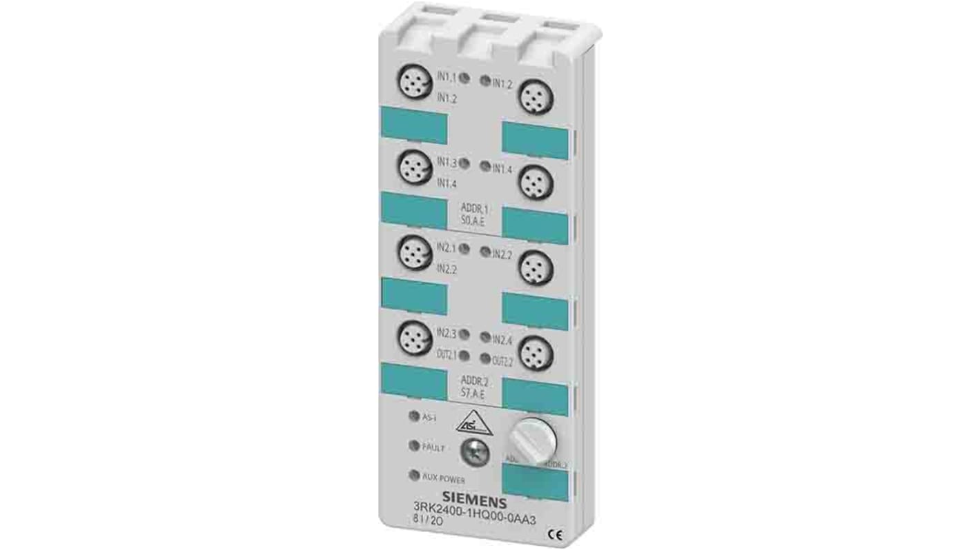 Modulo I/O PLC Siemens 3RK2400-1HQ00-0AA3, compatto AS-i slave K60, 8 ingressi e 2 uscite digitali, IP67.