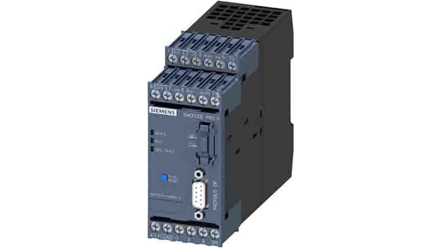 Modulo di comunicazione Siemens 3UF7010-1AB00-0, interfaccia PROFIBUS DP, 12 Mbit/s, 4 ingressi e 3 uscite configurabili.