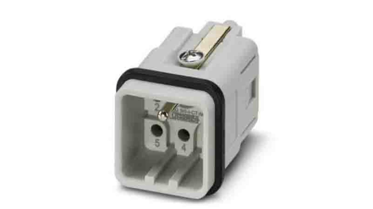 Connettore di potenza maschio Phoenix Contact HC-Q05 20A 5 vie - Codice 1406538. Ideale per HEAVYCON D7, resistente da -40 °C a 125 °C. Grado di inquinamento 3.