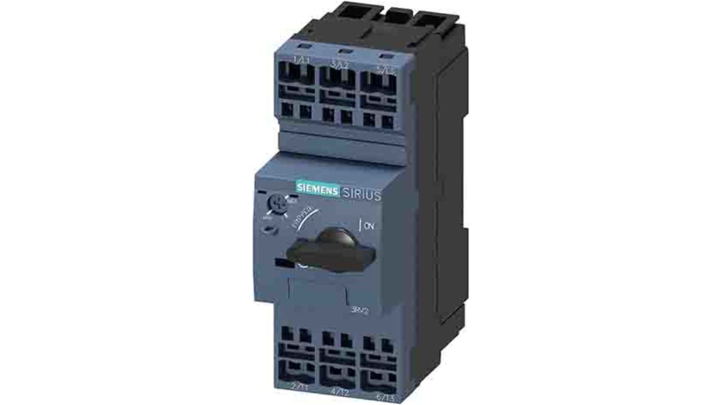 Interruttore automatico Siemens 3RV2421-4CA20, protezione SIRIUS, 22 A, 690 V, compatto e resistente, con opzione di modulo ausiliario.