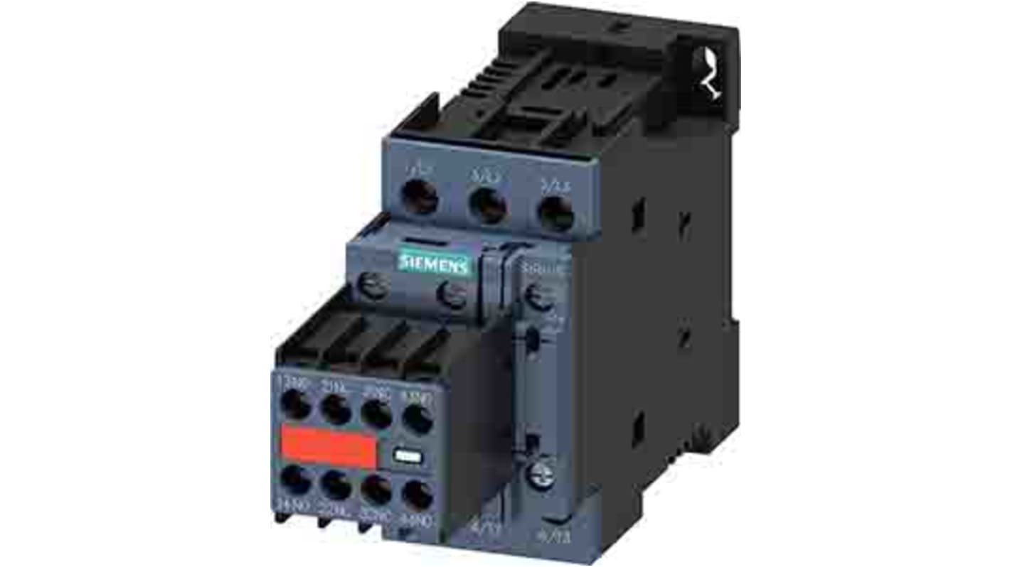 Contattore Siemens 3RT2023-1BB44-3MA0, 3 poli, 1NO + 1NC, 9 A, 4 kW, bobina 24 V dc, design compatto e affidabile.