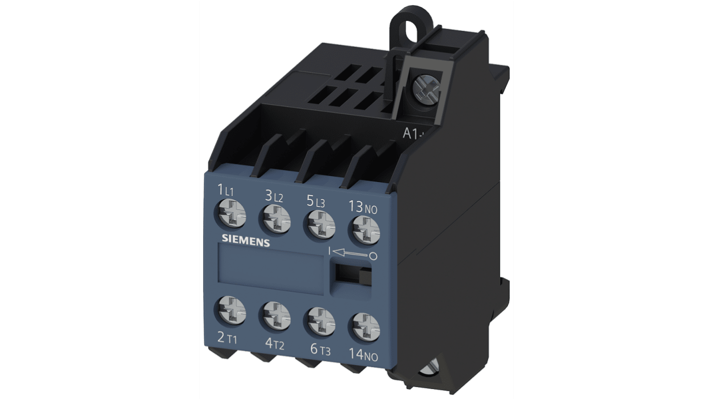 Contattore Siemens 3TG1010-0AC2, 3 poli, 4NO, 8.4 A, bobina 24 V, montaggio a vite, grado di protezione IP03.