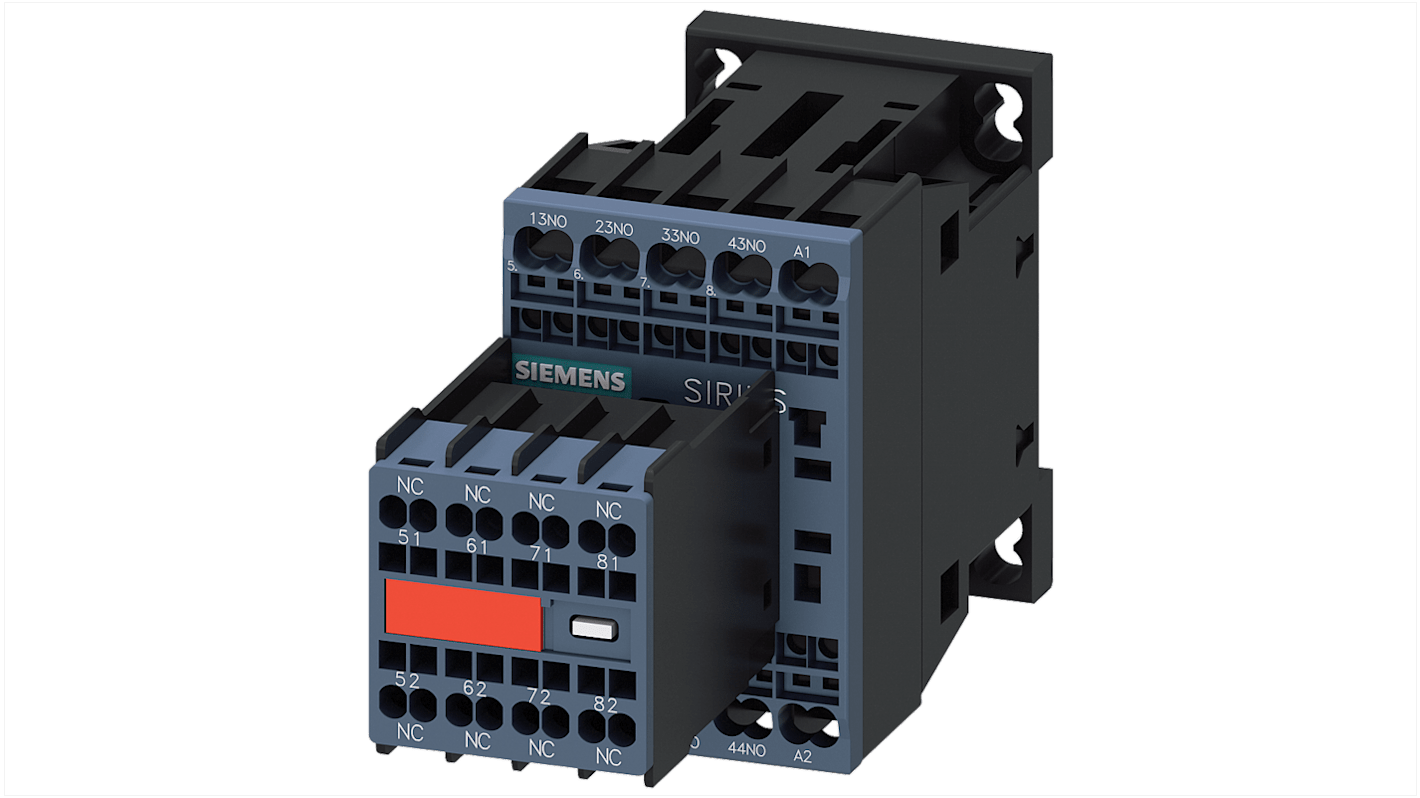 Contattore Siemens 3RH2244-2AP00, 4NC + 4NO, corrente 3 A, tensione 230 V c.a., grado di protezione IP20.