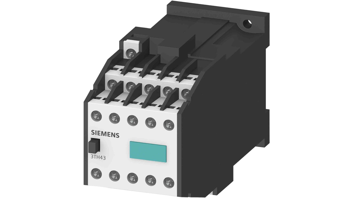 Contattore reversibile Siemens 3TH4364-0BB4, 10 poli, 6 A, 24 V c.c., con soppressore di sovratensioni, grado di protezione IP20.
