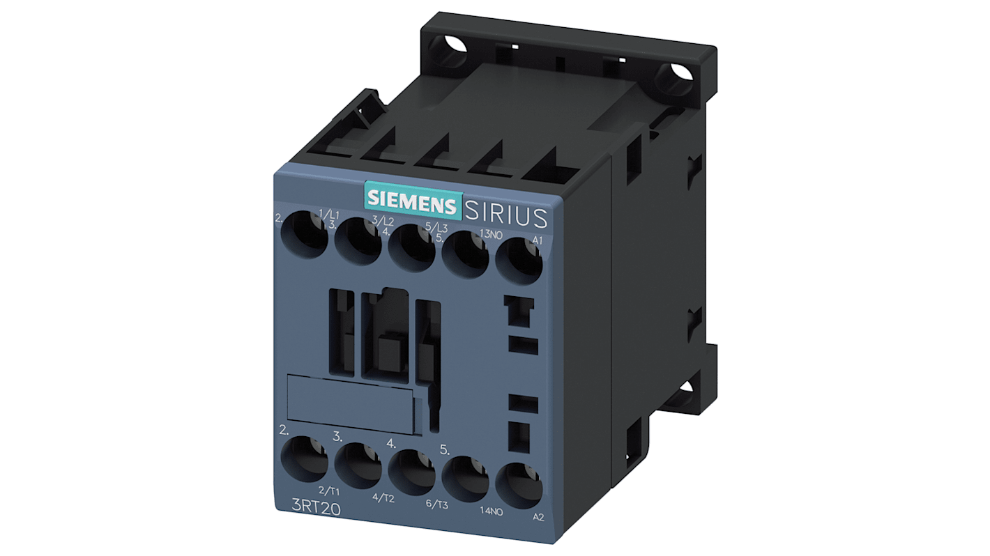 Contattore reversibile Siemens 3RT2016-1AV01, 3 poli, potenza 4 kW, tensione 400 V, serie Sirius 3RT2, montaggio a vite.
