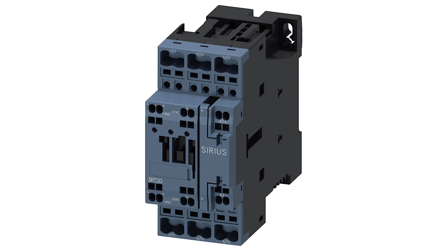 Contattore reversibile Siemens 3RT2025-2BB40-0CC0, 3 poli, 7,5 kW, 1 NO + 1 NC, 400 V, alimentazione 24 V c.c., serie SIRIUS.