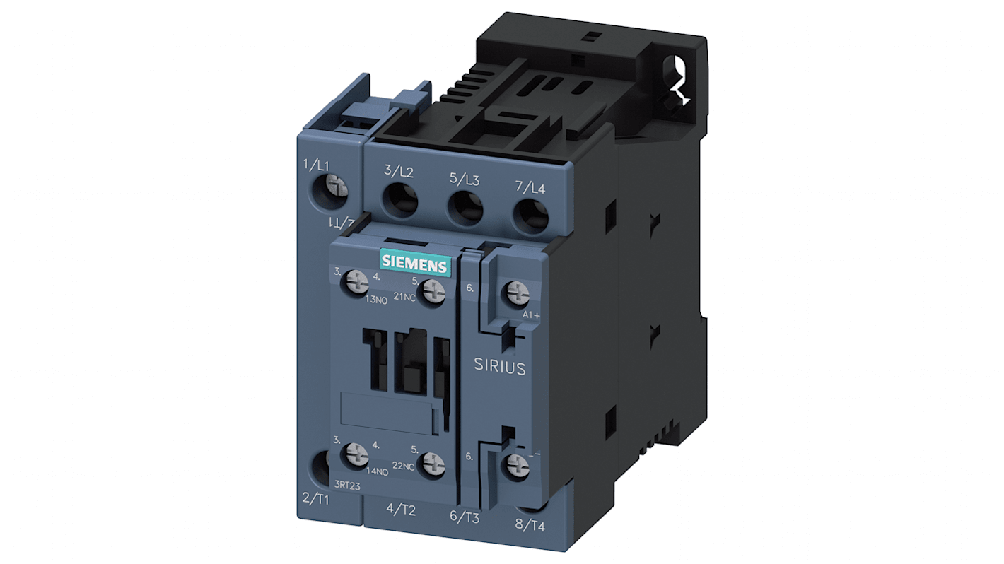 Contattore reversibile Siemens 3RT2327-1BB40, 4 poli, 50 A, 400 V, 1 NO + 1 NC, per carichi resistivi, serie SIRIUS.
