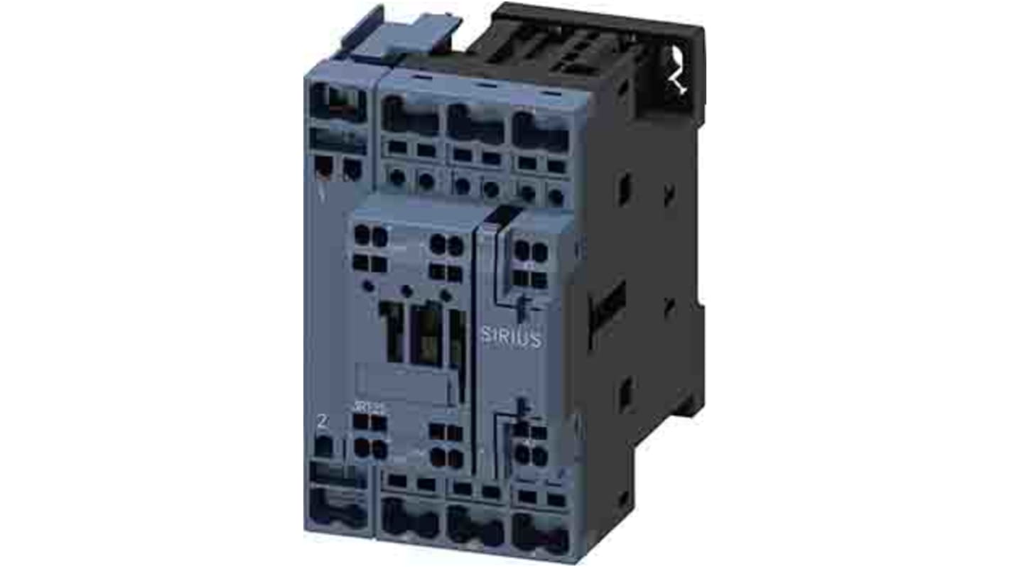 Contattore reversibile Siemens 3RT2526-2AP00, 4 poli, 11 kW, 25 A, 400 V, configurazione SIRIUS, con morsetti a molla.