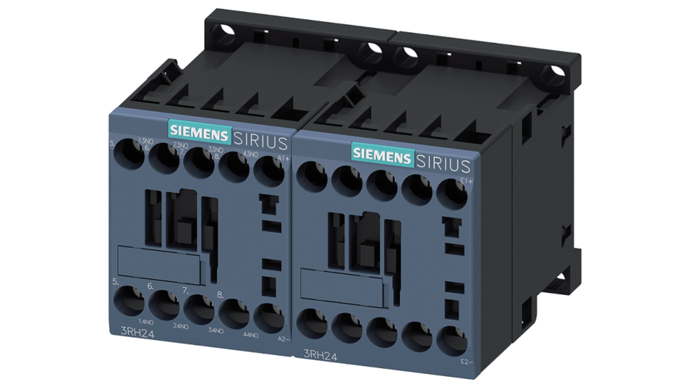 Contattore Siemens 3RH2440-1BF40, 4 poli, 4 NA, 10 A, bobina 110 V c.c., design robusto e affidabile per applicazioni industriali.