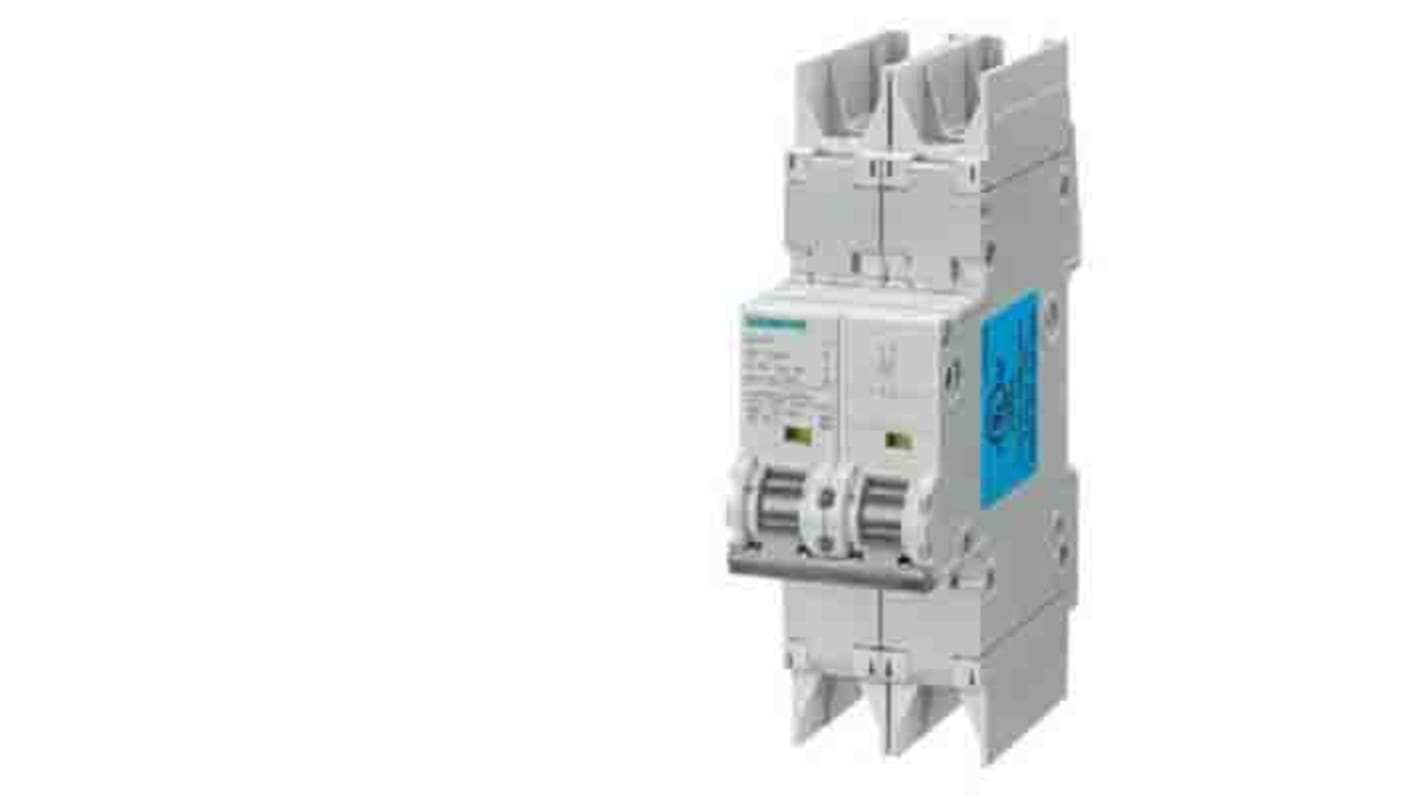 Interruttore magnetotermico Siemens 2P 16A, Tipo C, montaggio su guida DIN, dimensioni 121mm x 36mm x 76mm.