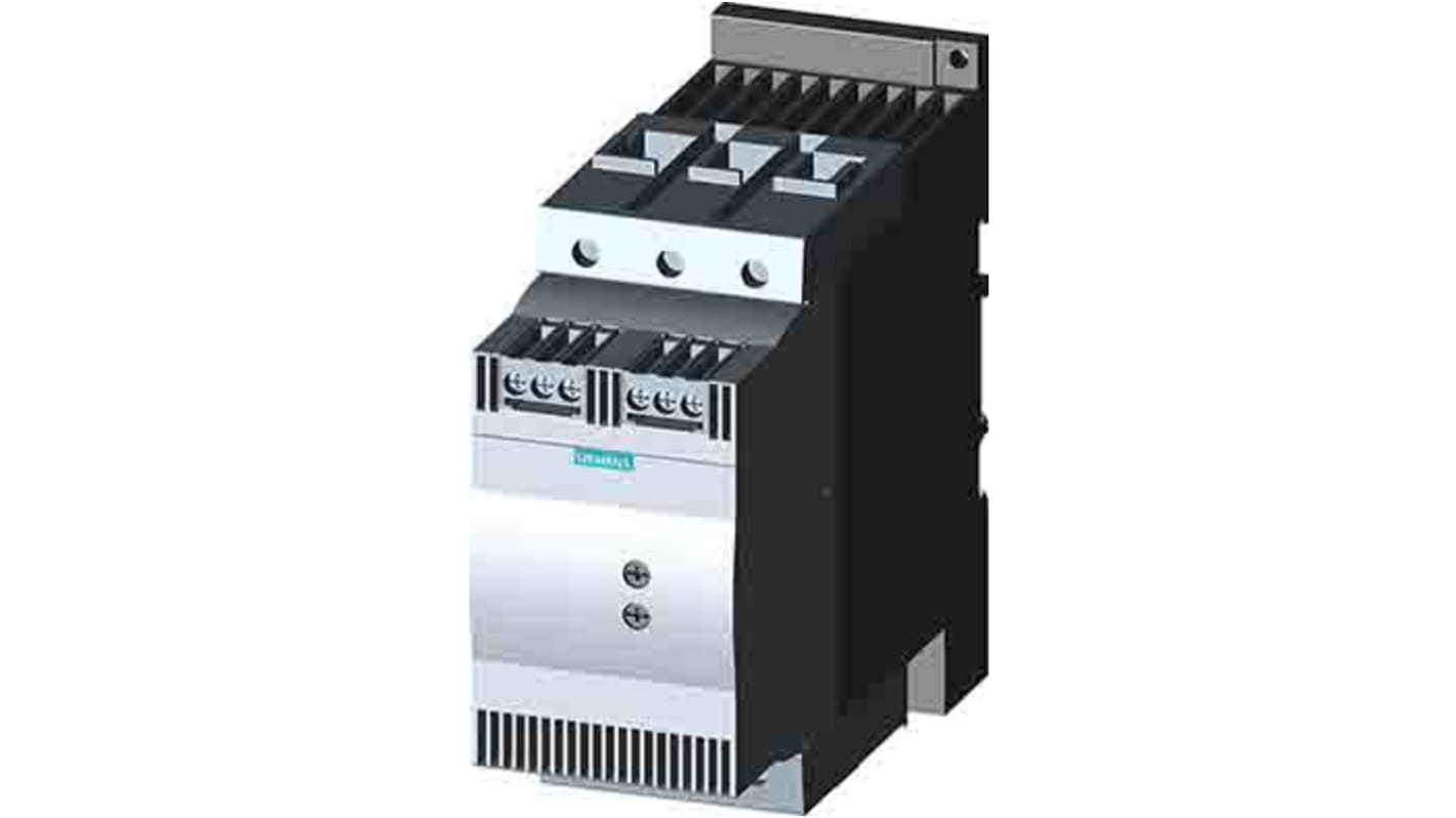 Starter motore Siemens 3RW3046-1BB04, 3 fasi, 45 kW, montaggio su guida DIN, con tiristori e contatto bypass integrato.