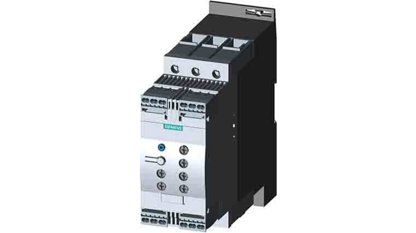 Starter per motore Siemens 3RW4037-1TB05, 3 fasi, 37 kW, 63 A, montaggio su guida DIN, con protezione termistore.