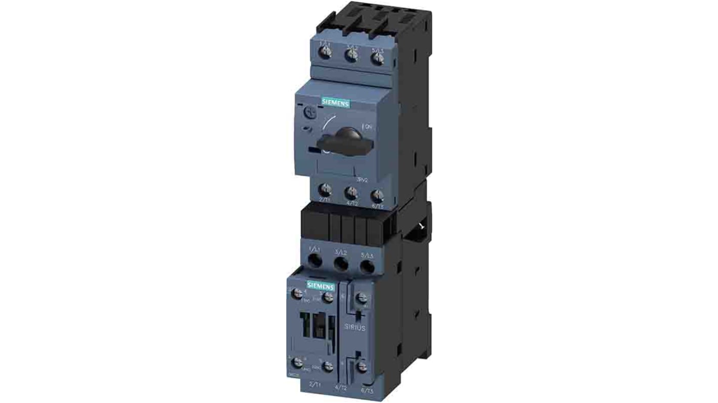 Starter DOL Siemens 3RA2120-1GA24-0AP0 per motori, potenza 2,2 kW, 4,9 A, design modulare, grado di protezione IP20.
