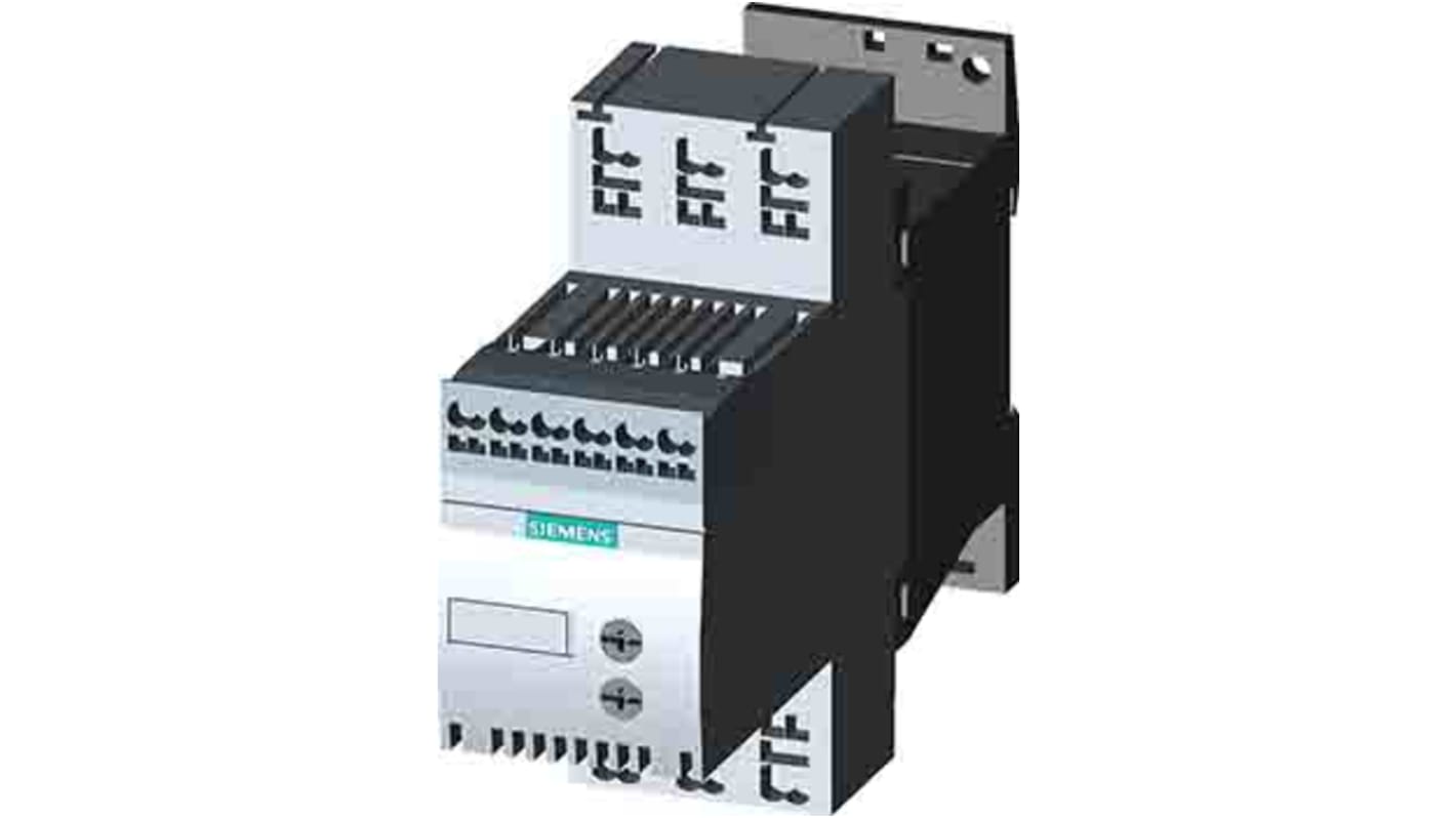 Starter DOL Siemens 3RW3018-2BB14 per motori, 7,5 kW, 480 V, 17,6 A, design modulare, grado di protezione IP20.