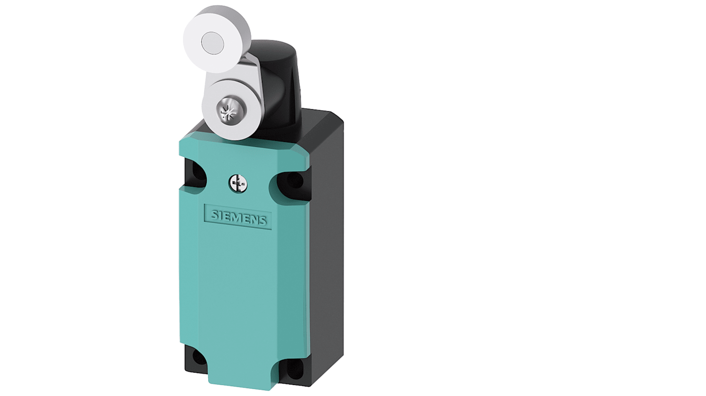 Interruttore di fine corsa Siemens 3SE5112-0BH02, leva a rullo, 1NC/1NA, IP66/IP67, custodia metallica, attuatore regolabile.