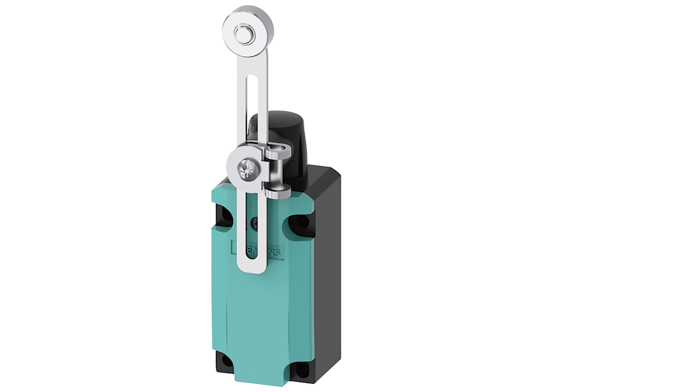Interruttore di fine corsa Siemens 3SE5112-0CH51, attuatore rotante regolabile, IP66/IP67, 400V, custodia metallica.