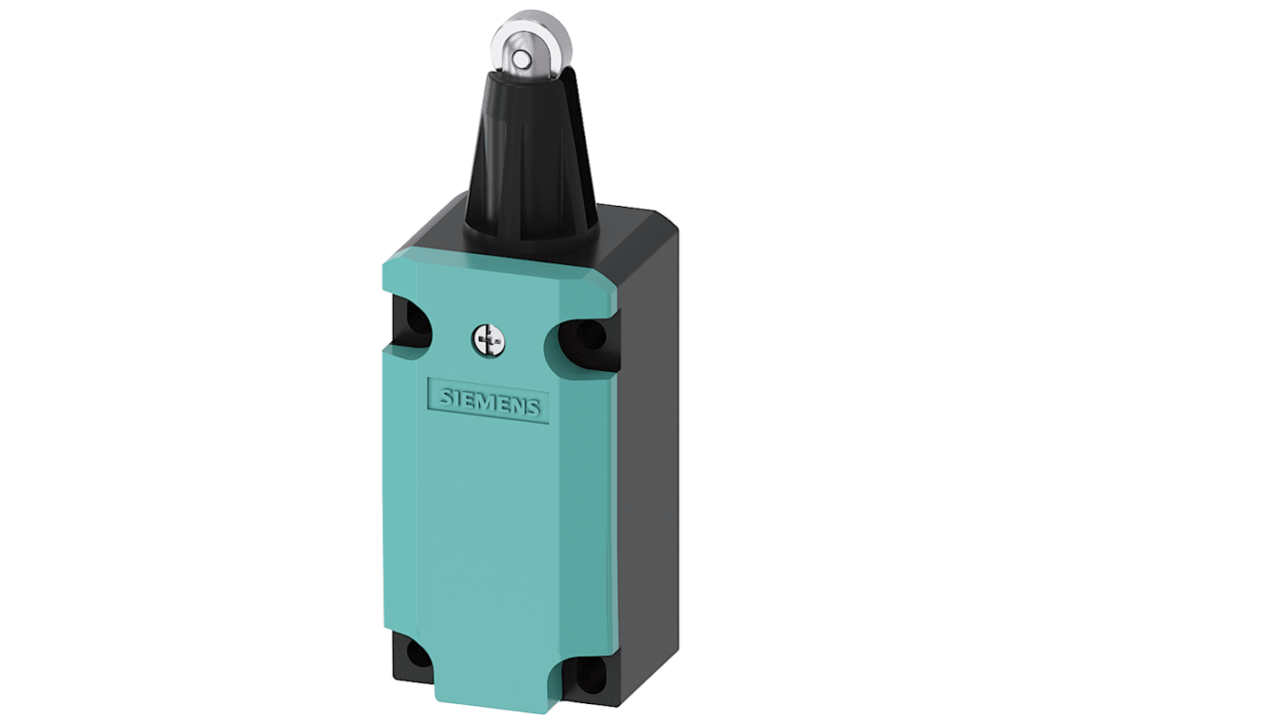 Interruttore di fine corsa Siemens 3SE5112-0KD02, tasto a rotella, 2NC/1NA, protezione IP66/IP67, custodia metallica.