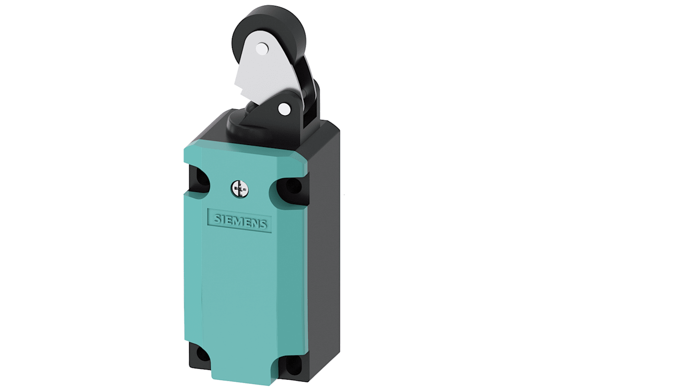Interruttore di fine corsa Siemens 3SE5112-0LE01, rullo, 2NC/1NA, IP66/IP67, contenitore metallico, leva a rotella in metallo.