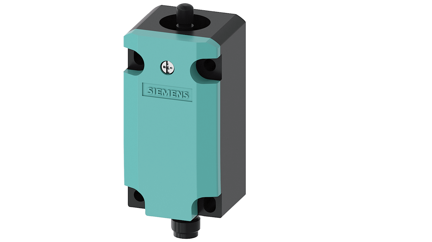 Interruttore di fine corsa Siemens 3SE5114-0LA00-1AE1, stantuffo, 2NC/1NA, IP66/IP67, con connettore M12 a 5 poli.