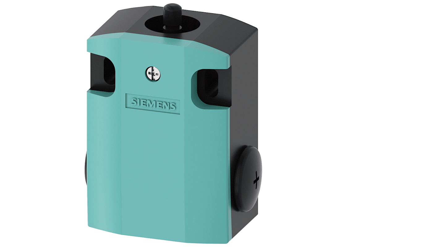 Interruttore di fine corsa Siemens 3SE5122-0CA00-1AJ0, stantuffo, 1NC/1NA, IP66/IP67, custodia metallica, 4A, 400V.